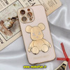 قاب گوشی iPhone 14 Pro Max آیفون طرح ژله ای مای کیس خرس طلایی تدی برجسته POWER BEAR محافظ لنز دار گلبهی کد 183