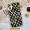 قاب گوشی iPhone X - iPhone XS آیفون طرح ژله ای پافر لوزی دستبندی مرواریدی گلد لاین دور طلایی محافظ لنز دار مشکی کد 493