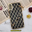 قاب گوشی iPhone X - iPhone XS آیفون طرح ژله ای پافر لوزی دستبندی مرواریدی گلد لاین دور طلایی محافظ لنز دار مشکی کد 493