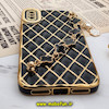 قاب گوشی iPhone X - iPhone XS آیفون طرح ژله ای پافر لوزی دستبندی مرواریدی گلد لاین دور طلایی محافظ لنز دار مشکی کد 493