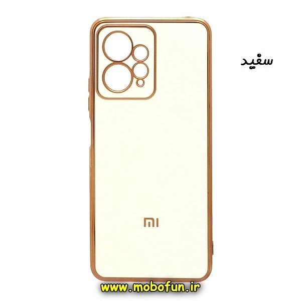 قاب گوشی Redmi Note 12 4G شیائومی طرح ژله ای مای کیس گلد لاین دور طلایی محافظ لنز دار سفید کد 9