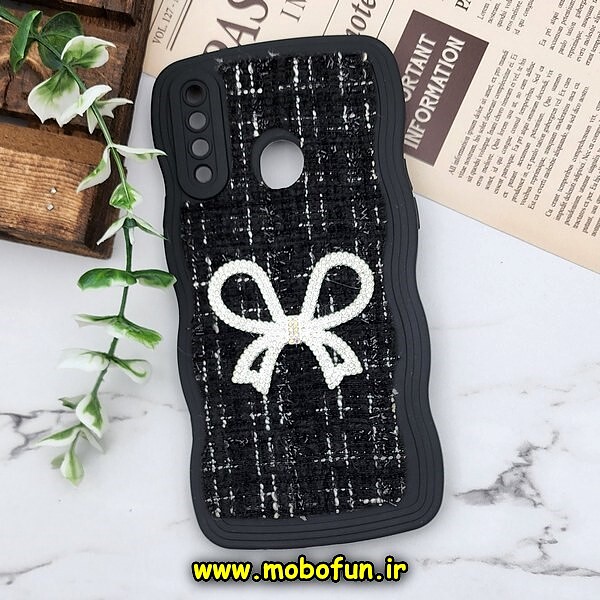 قاب گوشی Galaxy A20S سامسونگ طرح سیلیکونی پارچه ای نگین دار پاپیونی محافظ لنزدار مشکی کد 552