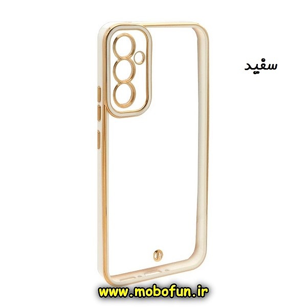 قاب گوشی Galaxy A34 5G سامسونگ طرح الکتروپلیتینگ ژله ای شفاف اورجینال محافظ لنز دار سفید کد 93