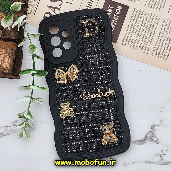 قاب گوشی Galaxy A53 5G سامسونگ طرح سیلیکونی پارچه ای نگین دار پاپیونی محافظ لنزدار مشکی کد 625