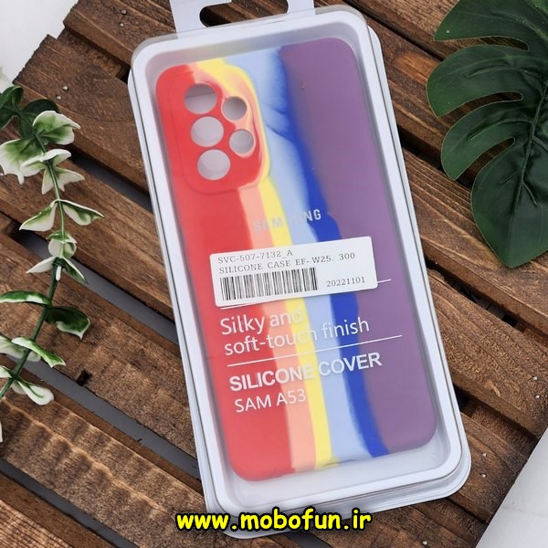 قاب گوشی Galaxy A53 5G سامسونگ سیلیکونی اورجینال سورا SORA پاک کنی رنگین کمانی آبرنگی درجه یک زیربسته محافظ لنز دار کد 635