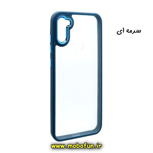 قاب گوشی Galaxy A11 - Galaxy M11 سامسونگ اورجینال متال کیس Metal طرح پشت طلق شفاف دور سیلیکونی سرمه ای کد 615