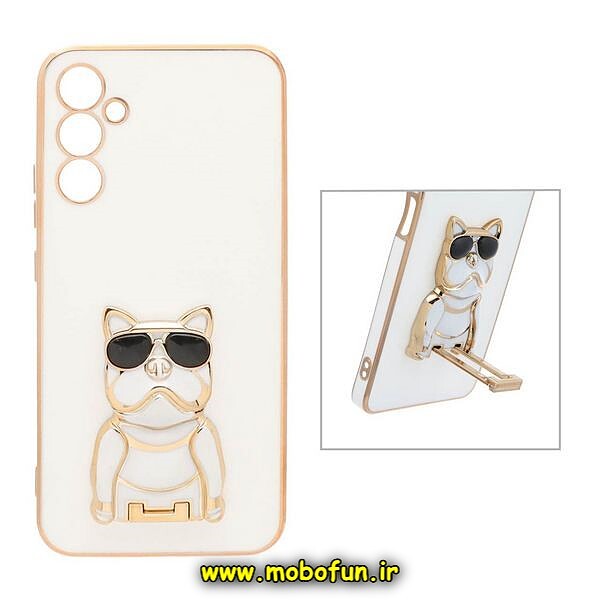 قاب گوشی Galaxy A34 5G سامسونگ طرح ژله ای سگ بولداگ مای کیس گلد لاین دور طلایی محافظ لنز دار سفید کد 116