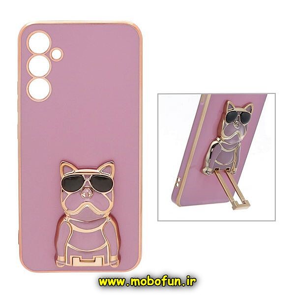 قاب گوشی Galaxy A34 5G سامسونگ طرح ژله ای سگ بولداگ مای کیس گلد لاین دور طلایی محافظ لنز دار بنفش کد 119