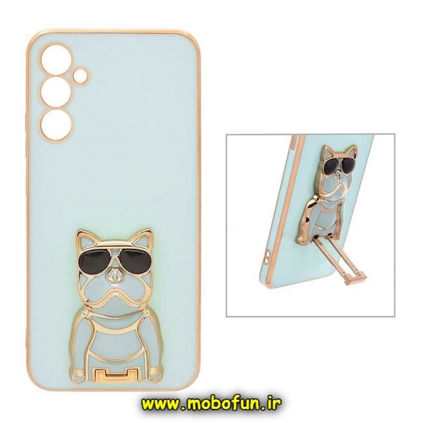 قاب گوشی Galaxy A34 5G سامسونگ طرح ژله ای سگ بولداگ مای کیس گلد لاین دور طلایی محافظ لنز دار سبزآبی کد 120