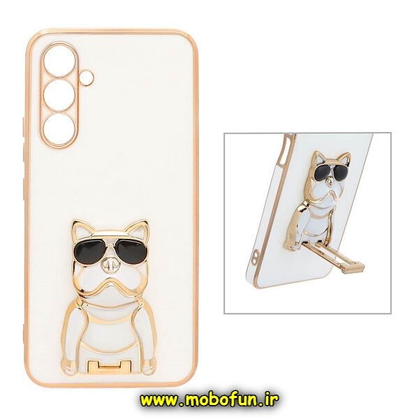 قاب گوشی Galaxy A54 5G سامسونگ طرح ژله ای سگ بولداگ مای کیس گلد لاین دور طلایی محافظ لنز دار سفید کد 157