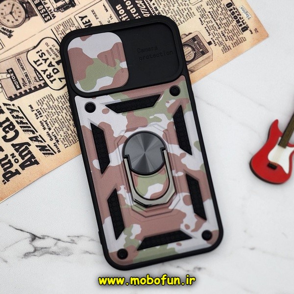 قاب گوشی iPhone 12 Pro آیفون طرح ضد ضربه بتمن چریکی ارتشی هولدر دار محافظ لنز دار کشویی پنجره ای کد 774