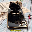 قاب گوشی iPhone 11 آیفون طرح ژله ای کیتی KITTY مای کیس گلد لاین آینه ای دور طلایی محافظ لنز دار مشکی کد 521