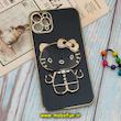 قاب گوشی iPhone 11 Pro Max آیفون طرح ژله ای کیتی KITTY مای کیس گلد لاین آینه ای دور طلایی محافظ لنز دار مشکی کد 530