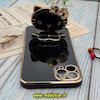 قاب گوشی iPhone 11 Pro Max آیفون طرح ژله ای کیتی KITTY مای کیس گلد لاین آینه ای دور طلایی محافظ لنز دار مشکی کد 530