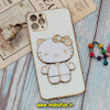 قاب گوشی iPhone 11 Pro Max آیفون طرح ژله ای کیتی KITTY مای کیس گلد لاین آینه ای دور طلایی محافظ لنز دار سفید کد 531