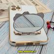 قاب گوشی iPhone 11 Pro Max آیفون طرح ژله ای کیتی KITTY مای کیس گلد لاین آینه ای دور طلایی محافظ لنز دار سفید کد 531