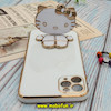 قاب گوشی iPhone 11 Pro Max آیفون طرح ژله ای کیتی KITTY مای کیس گلد لاین آینه ای دور طلایی محافظ لنز دار سفید کد 531