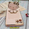قاب گوشی iPhone 11 Pro Max آیفون طرح ژله ای کیتی KITTY مای کیس گلد لاین آینه ای دور طلایی محافظ لنز دار گلبهی کد 532