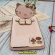 قاب گوشی iPhone 11 Pro Max آیفون طرح ژله ای کیتی KITTY مای کیس گلد لاین آینه ای دور طلایی محافظ لنز دار گلبهی کد 532