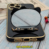 قاب گوشی iPhone 12 Pro Max آیفون طرح ژله ای کیتی KITTY مای کیس گلد لاین آینه ای دور طلایی محافظ لنز دار مشکی کد 615