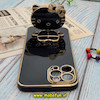 قاب گوشی iPhone 12 Pro Max آیفون طرح ژله ای کیتی KITTY مای کیس گلد لاین آینه ای دور طلایی محافظ لنز دار مشکی کد 615