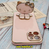 قاب گوشی iPhone 12 Pro Max آیفون طرح ژله ای کیتی KITTY مای کیس گلد لاین آینه ای دور طلایی محافظ لنز دار گلبهی کد 617