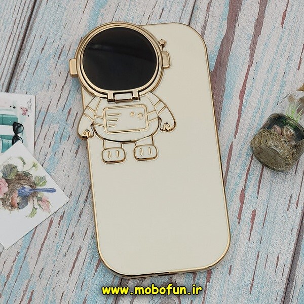 قاب گوشی iPhone 12 Pro Max آیفون طرح ژله ای فضانورد مای کیس گلد لاین Creative Case محافظ لنز دار کرم کد 619