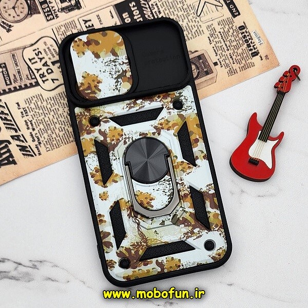 قاب گوشی iPhone 13 Pro آیفون طرح ضد ضربه بتمن چریکی ارتشی هولدر دار محافظ لنز دار کشویی پنجره ای کد 374