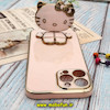 قاب گوشی iPhone 13 Pro Max آیفون طرح ژله ای کیتی KITTY مای کیس گلد لاین آینه ای دور طلایی محافظ لنز دار گلبهی کد 514