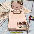 قاب گوشی iPhone 13 Pro Max آیفون طرح ژله ای کیتی KITTY مای کیس گلد لاین آینه ای دور طلایی محافظ لنز دار گلبهی کد 514