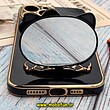 قاب گوشی iPhone 13 Pro Max آیفون طرح ژله ای کیتی KITTY مای کیس گلد لاین آینه ای دور طلایی محافظ لنز دار مشکی کد 515