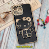 قاب گوشی iPhone 13 Pro Max آیفون طرح ژله ای کیتی KITTY مای کیس گلد لاین آینه ای دور طلایی محافظ لنز دار مشکی کد 515