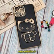 قاب گوشی iPhone 13 Pro Max آیفون طرح ژله ای کیتی KITTY مای کیس گلد لاین آینه ای دور طلایی محافظ لنز دار مشکی کد 515