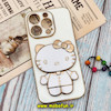 قاب گوشی iPhone 14 Pro آیفون طرح ژله ای کیتی KITTY مای کیس گلد لاین آینه ای دور طلایی محافظ لنز دار سفید کد 152