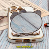قاب گوشی iPhone 14 Pro آیفون طرح ژله ای کیتی KITTY مای کیس گلد لاین آینه ای دور طلایی محافظ لنز دار سفید کد 152