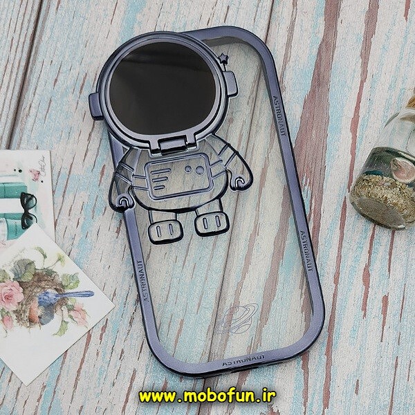 قاب گوشی iPhone 14 Pro آیفون طرح ژله ای فضانورد مای کیس شفاف گلد لاین Creative Case محافظ لنز دار سرمه ای تیره کد 159