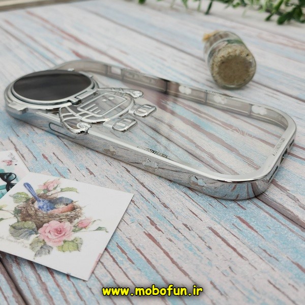 قاب گوشی iPhone 14 Pro Max آیفون طرح ژله ای فضانورد مای کیس شفاف گلد لاین Creative Case محافظ لنز دار نقره ای کد E42-171818