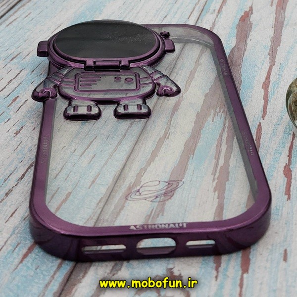 قاب گوشی iPhone 14 Pro Max آیفون طرح ژله ای فضانورد مای کیس شفاف گلد لاین Creative Case محافظ لنز دار بنفش کد E42-171815