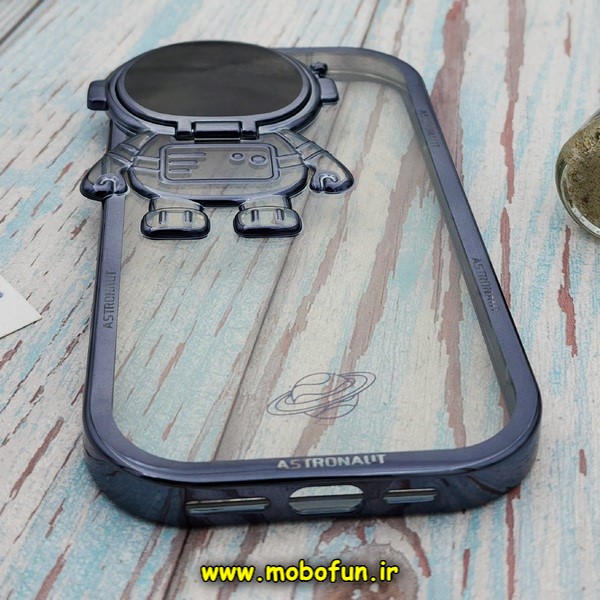 قاب گوشی iPhone 14 Pro Max آیفون طرح ژله ای فضانورد مای کیس شفاف گلد لاین Creative Case محافظ لنز دار سرمه ای تیره کد E42-171816