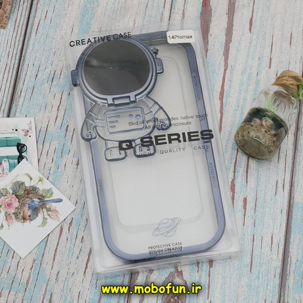قاب گوشی iPhone 14 Pro Max آیفون طرح ژله ای فضانورد مای کیس شفاف گلد لاین Creative Case محافظ لنز دار سرمه ای تیره کد E42-171816