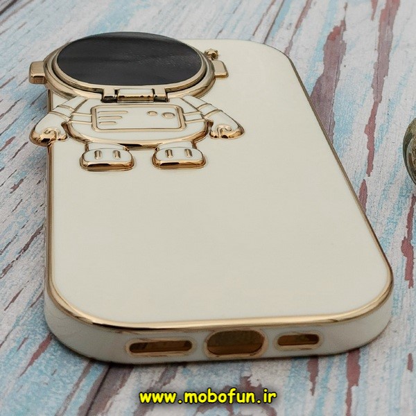 قاب گوشی iPhone 14 Pro Max آیفون طرح ژله ای فضانورد مای کیس گلد لاین Creative Case محافظ لنز دار کرم کد E42-171814