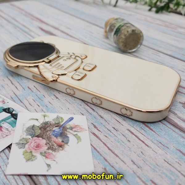 قاب گوشی iPhone 14 Pro Max آیفون طرح ژله ای فضانورد مای کیس گلد لاین Creative Case محافظ لنز دار کرم کد E42-171814
