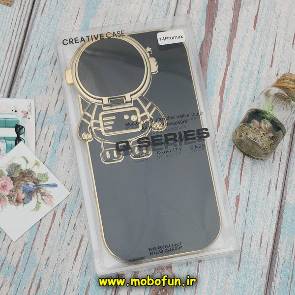 قاب گوشی iPhone 14 Pro Max آیفون طرح ژله ای فضانورد مای کیس گلد لاین Creative Case محافظ لنز دار مشکی کد E42-171819