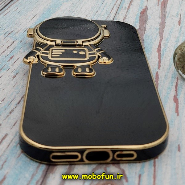 قاب گوشی iPhone 14 Pro Max آیفون طرح ژله ای فضانورد مای کیس گلد لاین Creative Case محافظ لنز دار مشکی کد E42-171819