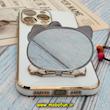 قاب گوشی iPhone 14 Pro Max آیفون طرح ژله ای کیتی KITTY مای کیس گلد لاین آینه ای دور طلایی محافظ لنز دار سفید کد 191
