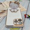 قاب گوشی iPhone 14 Pro Max آیفون طرح ژله ای کیتی KITTY مای کیس گلد لاین آینه ای دور طلایی محافظ لنز دار سفید کد 191
