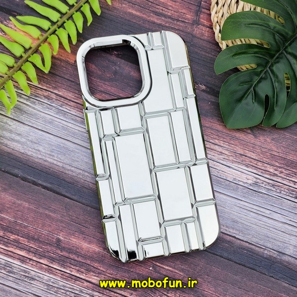 قاب گوشی iPhone 14 Pro Max آیفون طرح الکتروپلیتینگ مکعبی برجسته اورجینال لاکچری یونیک کیس Unique Case نقره ای کد 201