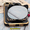 قاب گوشی iPhone 14 آیفون طرح ژله ای کیتی KITTY مای کیس گلد لاین آینه ای دور طلایی محافظ لنز دار مشکی کد 78