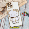 قاب گوشی iPhone 14 آیفون طرح ژله ای کیتی KITTY مای کیس گلد لاین آینه ای دور طلایی محافظ لنز دار سفید کد 79