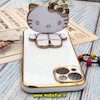 قاب گوشی iPhone 14 آیفون طرح ژله ای کیتی KITTY مای کیس گلد لاین آینه ای دور طلایی محافظ لنز دار سفید کد 79